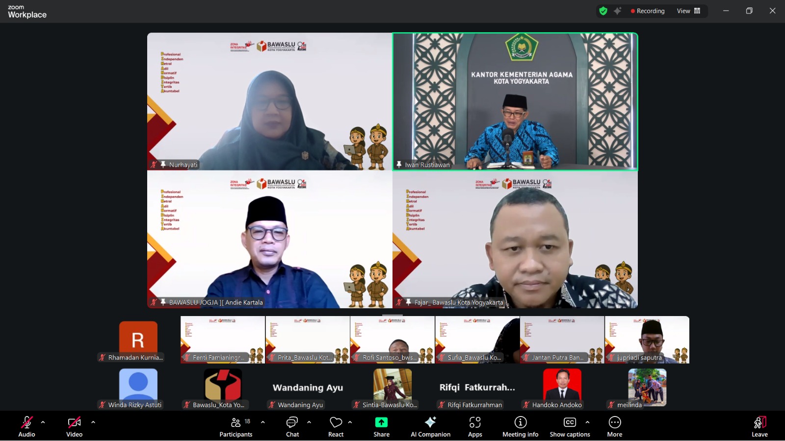 Bawaslu Kota Yogyakarta menggelar kegiatan siraman rohani bersama Kemenag Kota Yogyakarta dengan tema Makna dan Hikmah Puasa sebagai Sarana Pembentukan Karakter dan Peningkatan Kualitas Spiritual