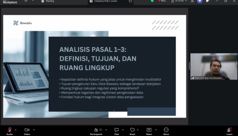 Anggota Bawaslu DIY, Bayu Mardinta Kurniawan, menjadi narasumber dalam kegiatan Kajian Hukum terkait Satu Data Bawaslu