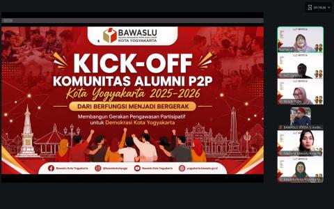Bawaslu Kota Yogyakarta mendorong alumni Pendidikan Pengawas Partisipatif (P2P) untuk mengambil peran nyata dalam menggerakkan pengawasan partisipatif di masyarakat (7/8/2026)